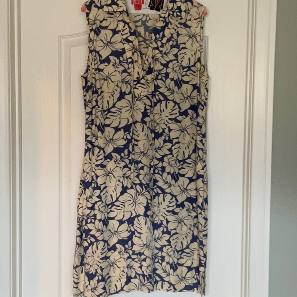 Tommy Bahama Navy & Cream Tropical Sleeveless Shift Dress